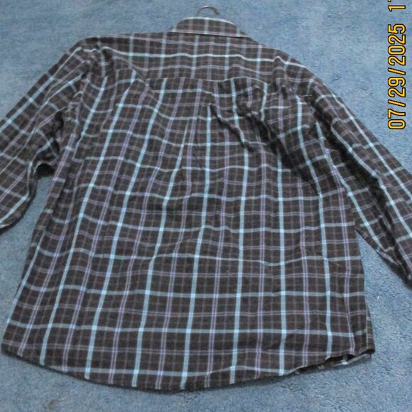 George Strait Wrangler Brown and Blue Plaid Long Sleeve Large Shirt - Picture 4 of 4